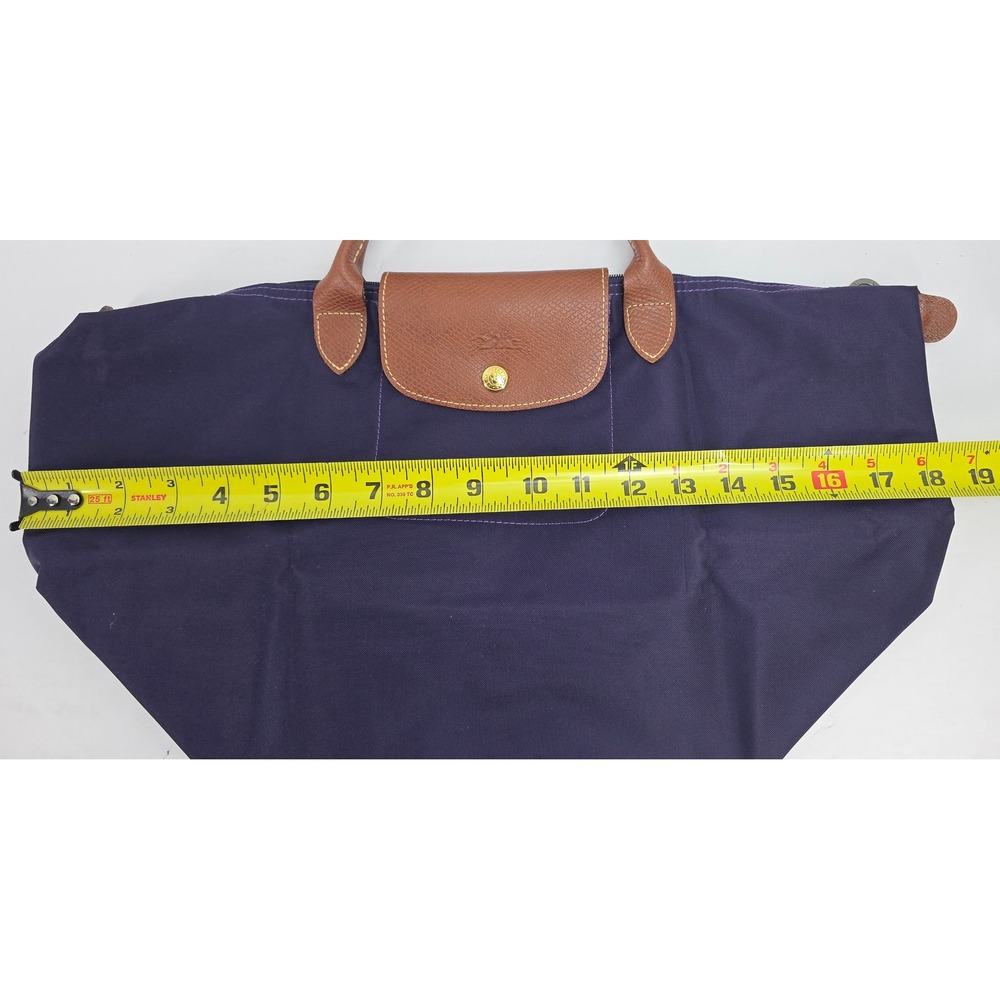 Longchamp Le Pliage‎ Type M Purple Nylon Tote Bag Brown Leather Trim France 1623 - Picture 8 of 8